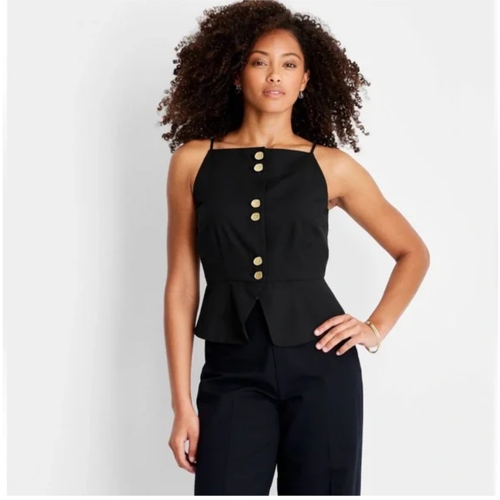Women's Button-Front Square Neck Peplum Sweater Future Collective Jenee Naylor 4